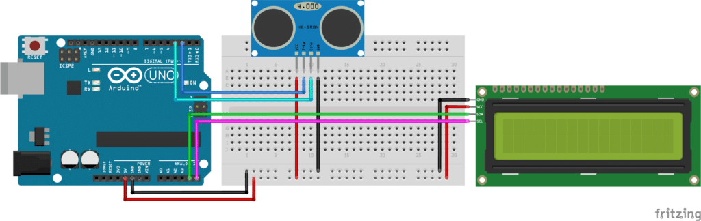 HC-SR04 with I2C LCD and Arduino UNO wiring
