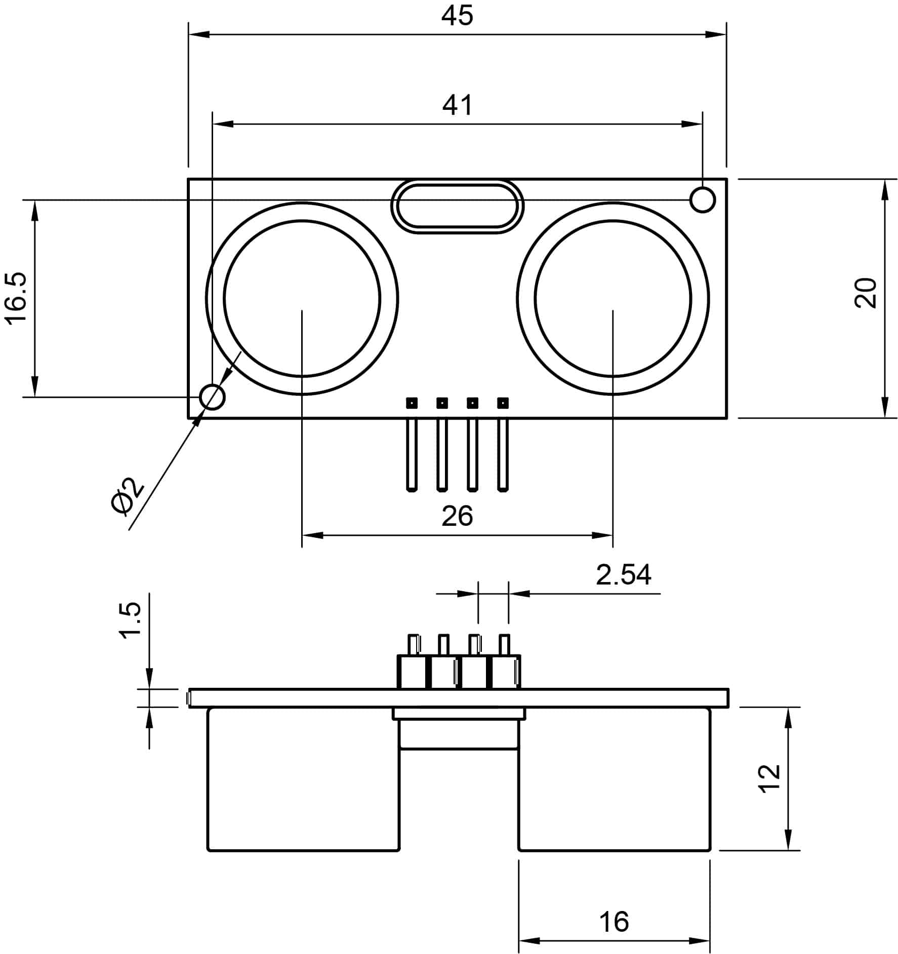 HC-SR04 Dimensions