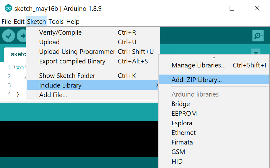 Installing an Arduino library ZIP