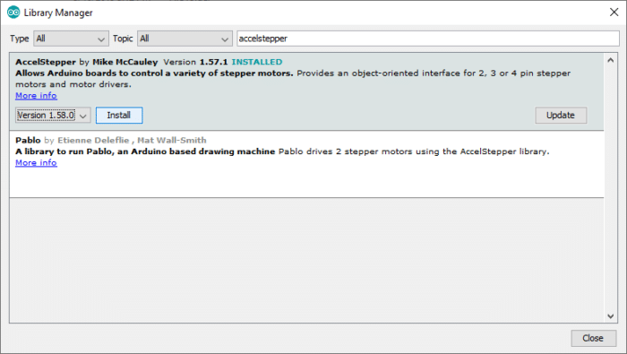 Installing an Arduino library step 2 AccelStepper