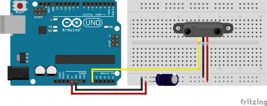 SHARP GP2Y0A21YK0 with Arduino Wiring Diagram