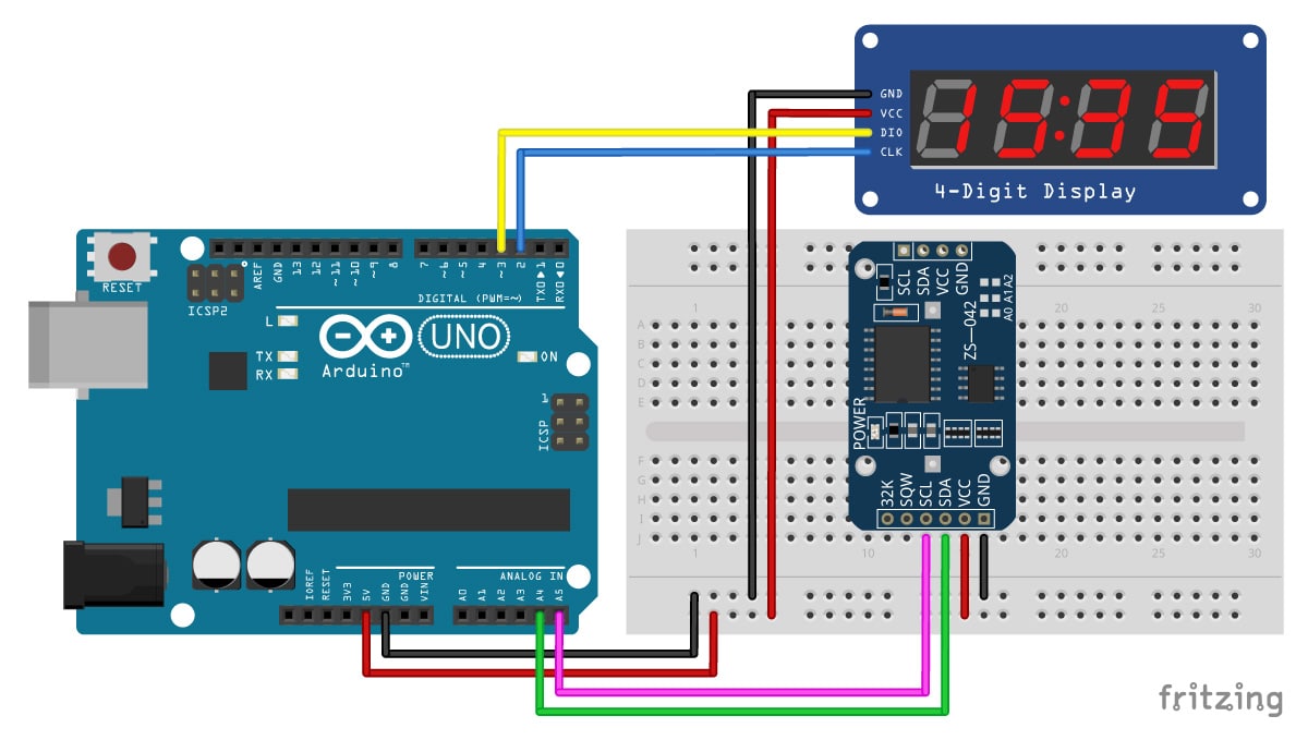 TM1637-4-digit-7-segment-display-with-DS3231-RTC-as-clock-and-Arduino-UNO-tutorial-wiring-diagram-schematic-pinout