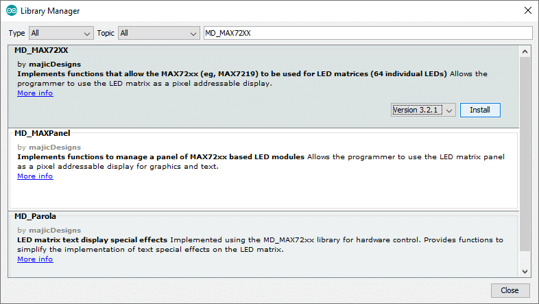 Installing an Arduino library step 2 MD_Parola and MD_MAX72XX