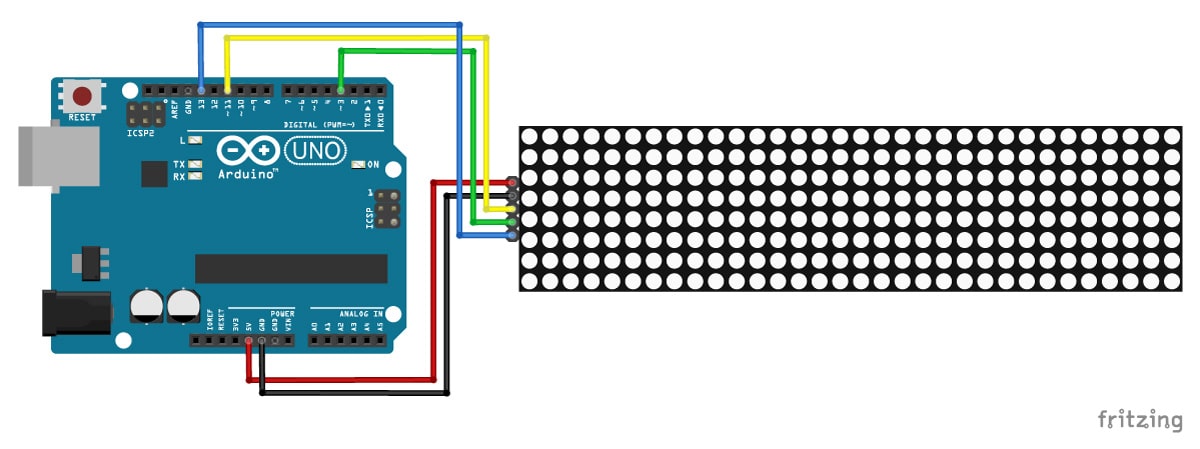 MAX7219-Pantalla de matriz de puntos LED con Arduino-Uno-diagrama de cableado-esquema