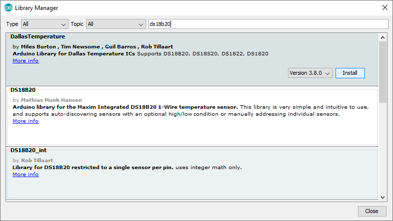 DallasTemperature library in Library Manager