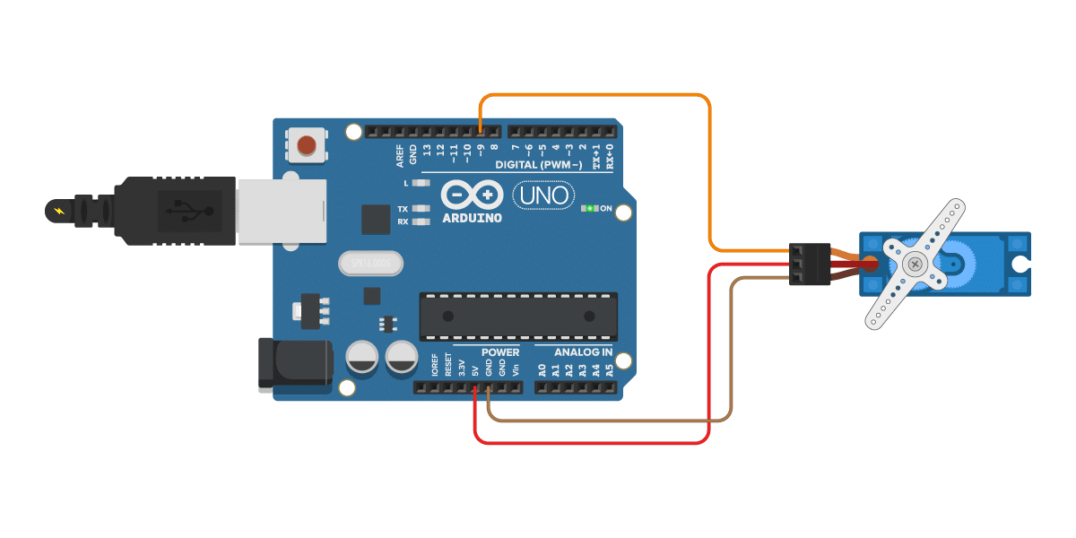 Servo motor with Arduino Uno wiring diagram.