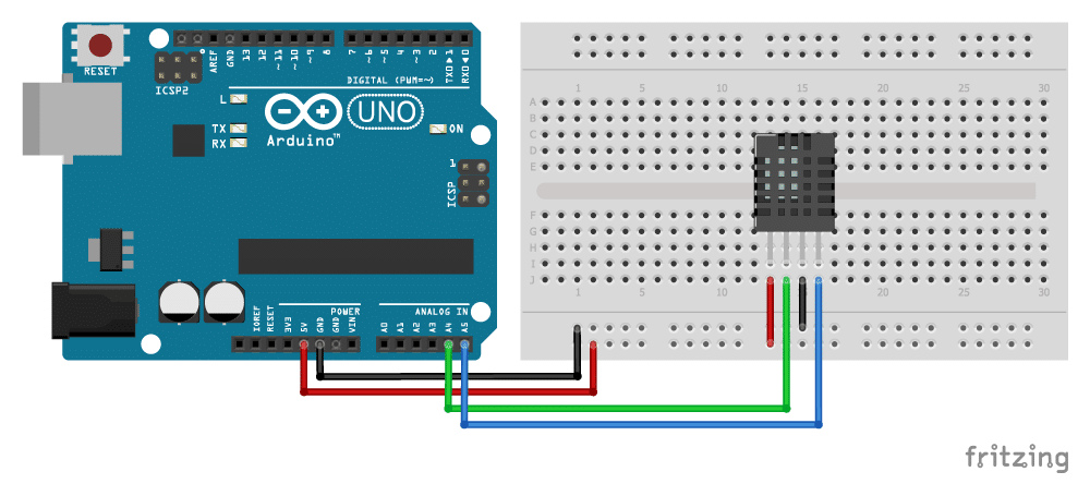 AM2320 digital temperature and humidity sensor with Arduino wiring diagram