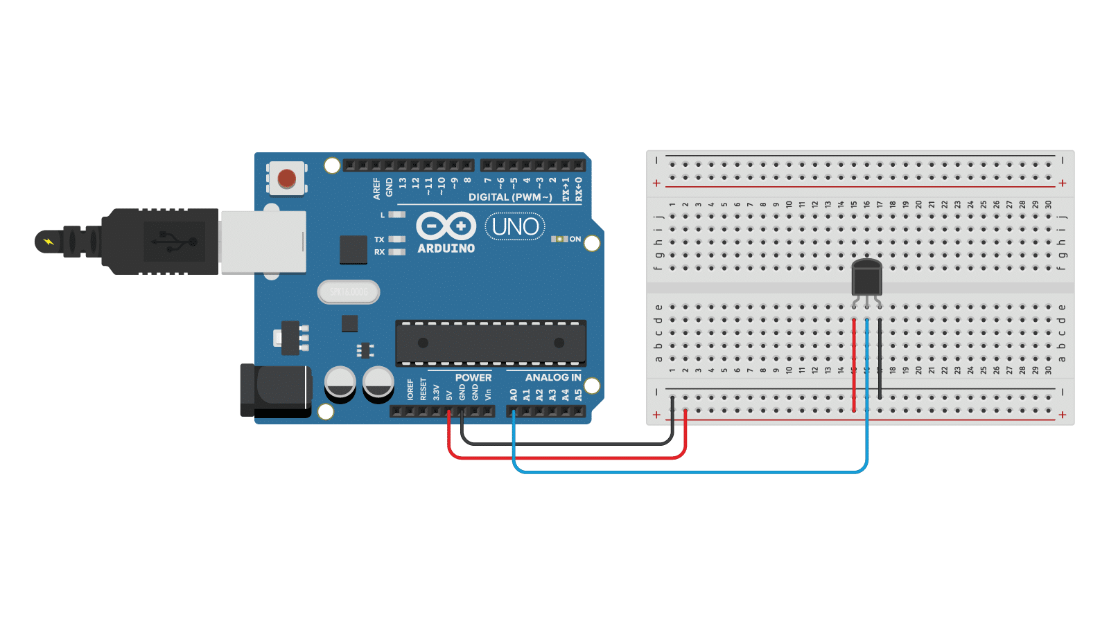 LM35 analog temperature sensor with Arduino Uno wiring diagram