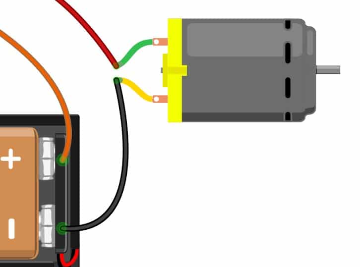 Connect the negative terminal of the battery to the DC motor