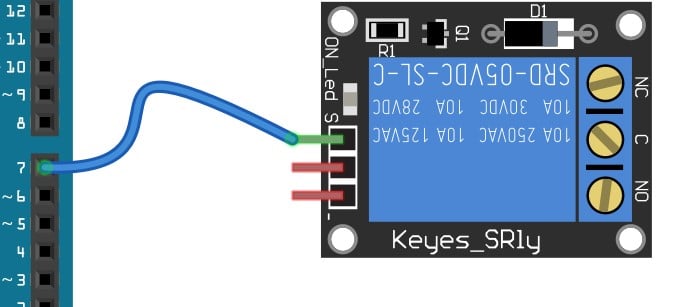 Connect the other end of the jumper to the S PIN on the relay module