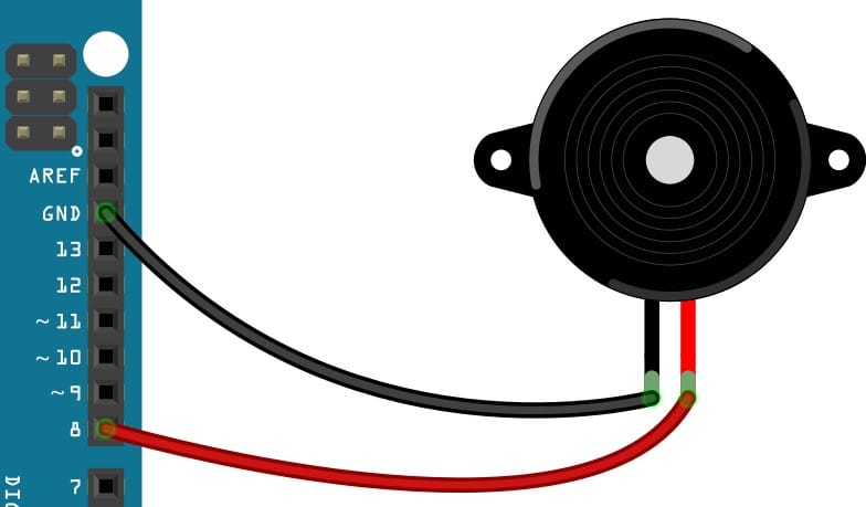 Connect the red buzzer wire to Arduino PIN8