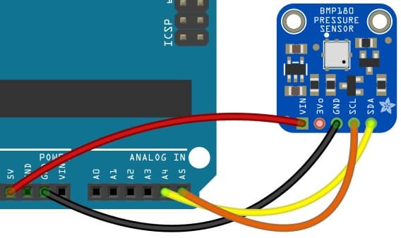 Arduino 5V pin and the VIN pin on the BMP180 module