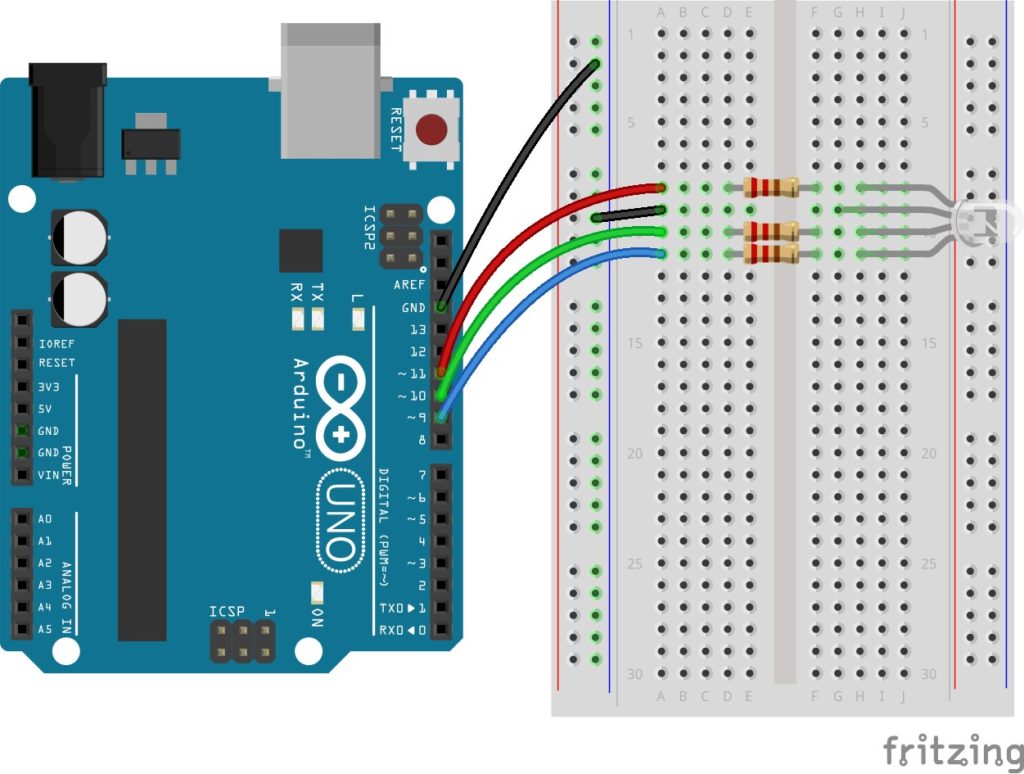 RGB LED with Arduino wiring diagram