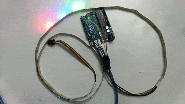 3 LEDs: red, green, and blue LED rotate