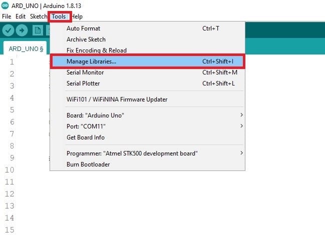 library manager in Arduino IDE
