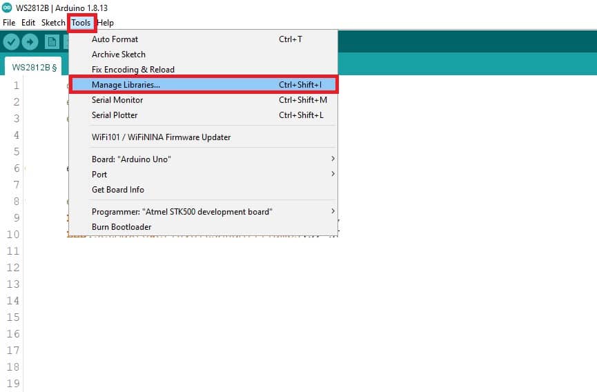 open the library manager in Arduino IDE