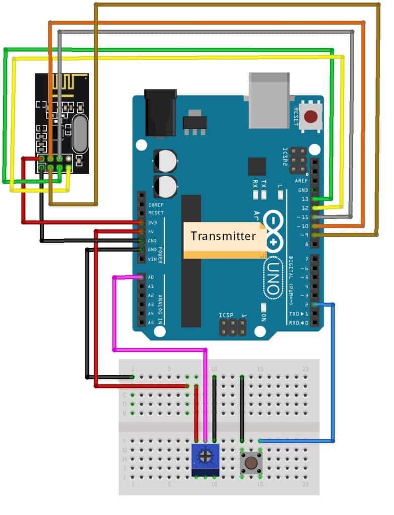 terminal of POT to +5V VCC on the Arduino Uno Board