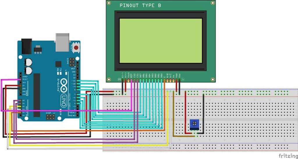 Wiring 128x64 Graphical LCD with Arduino UNO