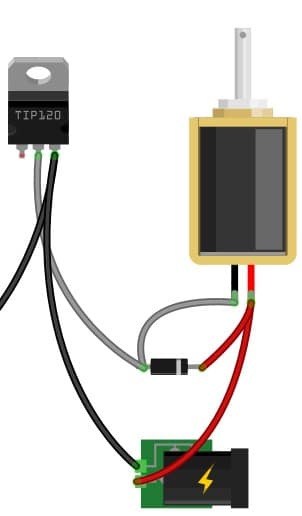 Connect TIP120 to GND pin of DC jack