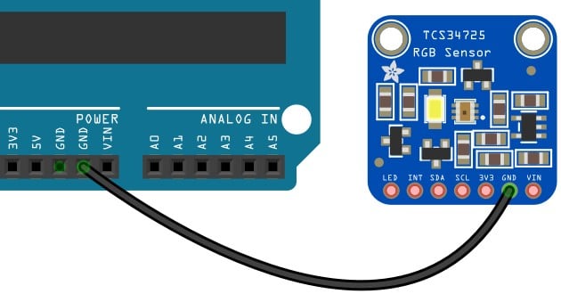 Connect the GND pin on the color sensor module with Arduino