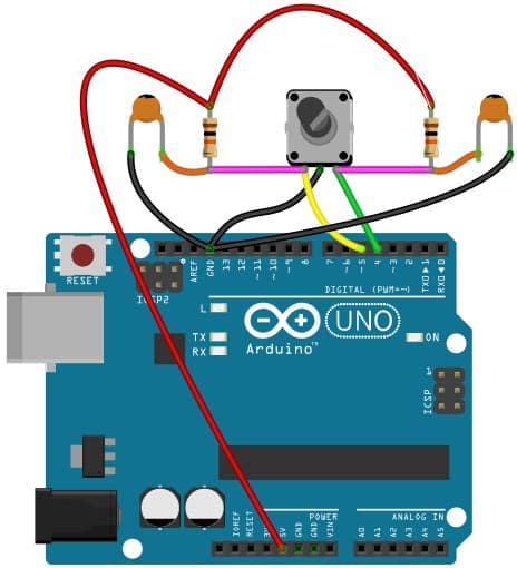 pin labeled “CLK” or SIGNAL B” to the Arduino Pin 5
