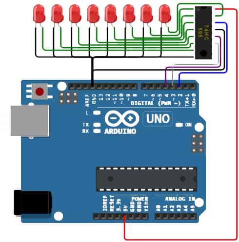 8 LEDs using only 3 Arduino Pins