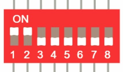 On and Off positions of a DIP switch