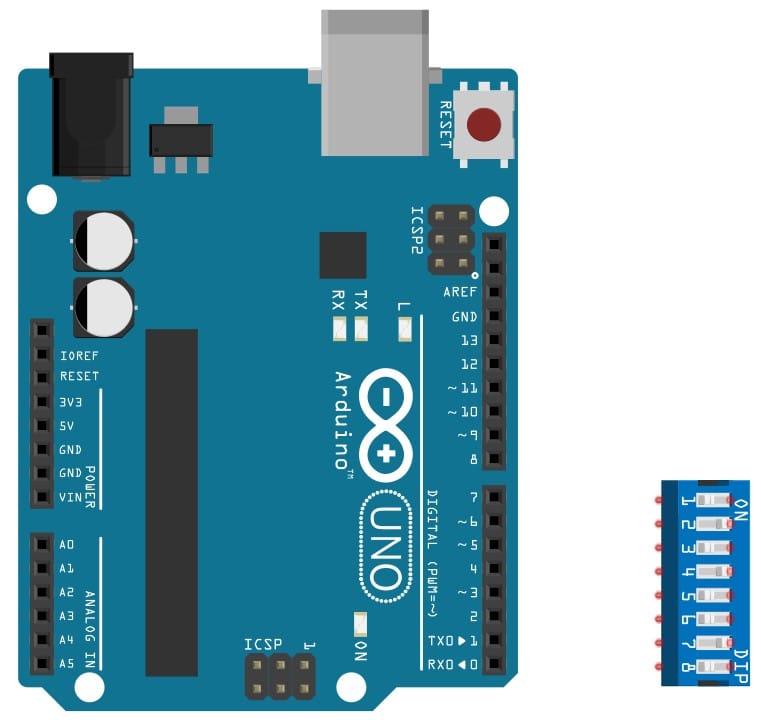 Let us connect the DIP switch to the Arduino UNO