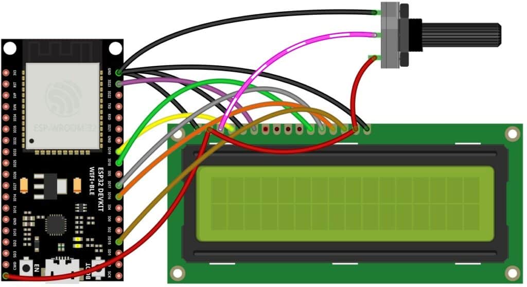 Complete the ESP32 and LCD 16x2 hardware connections