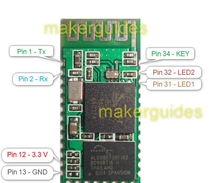 Pinout of HC-05 Bluetooth module