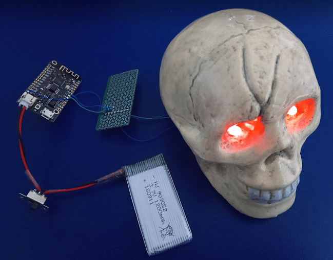 Halloween skull with exposed circuitry