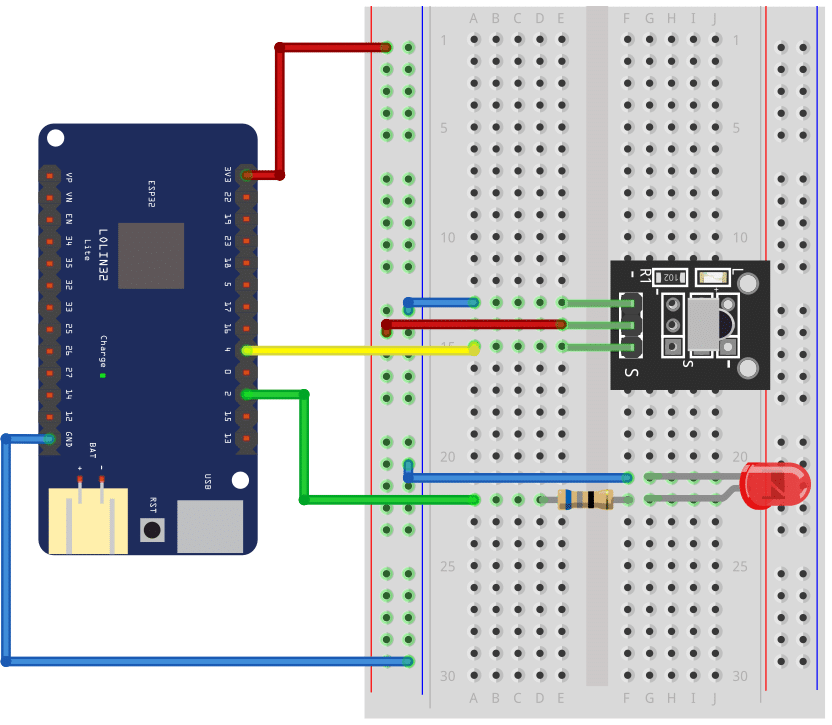 Connecting ESP32 Lolin32 to IR receiver module and an LED
