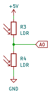 Voltage Divider with two LDRs for light direction detection