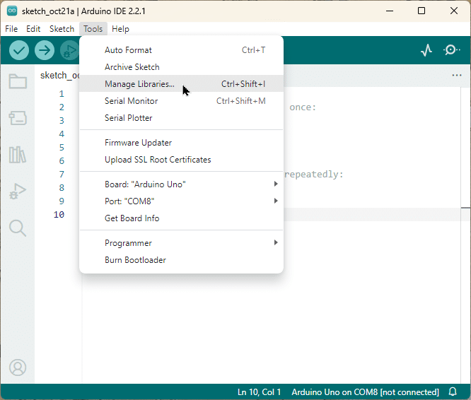 Arduino IDE manage or install libraries