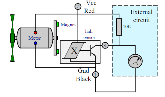 Schematics of a 3-wire DC fan with a Hall Sensor