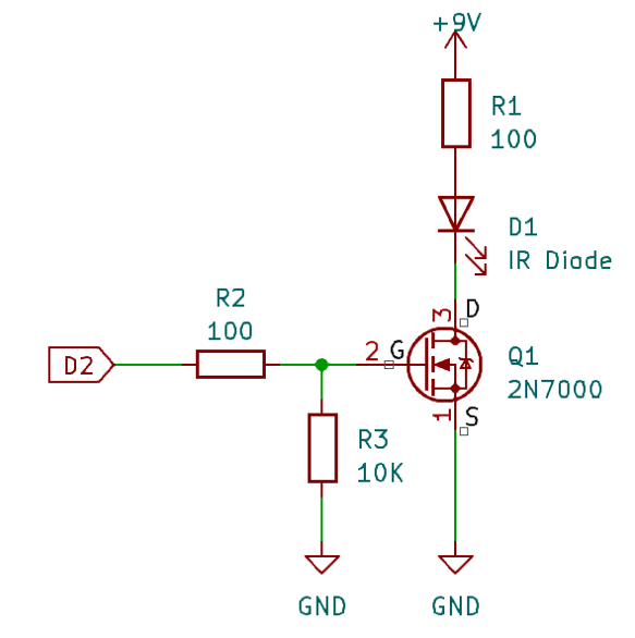 Schematic to control an IR Diode with a MOSFET