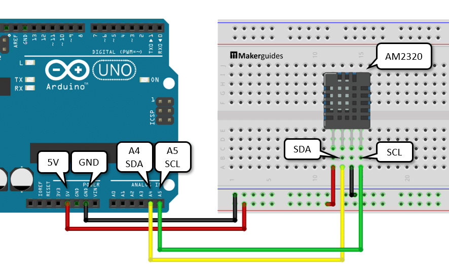 Wiring of the AM2320 with the Arduino