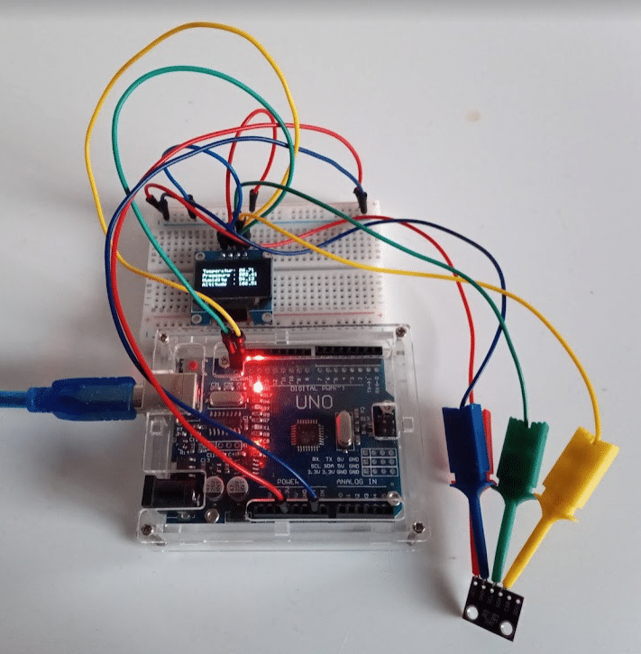 Wiring of OLED and BME280 with Arduino on breadboard