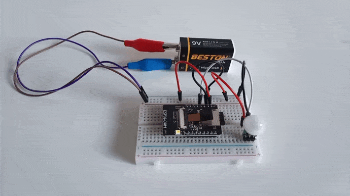 Motion-activated ESP32-CAM powered by 9V battery in Action