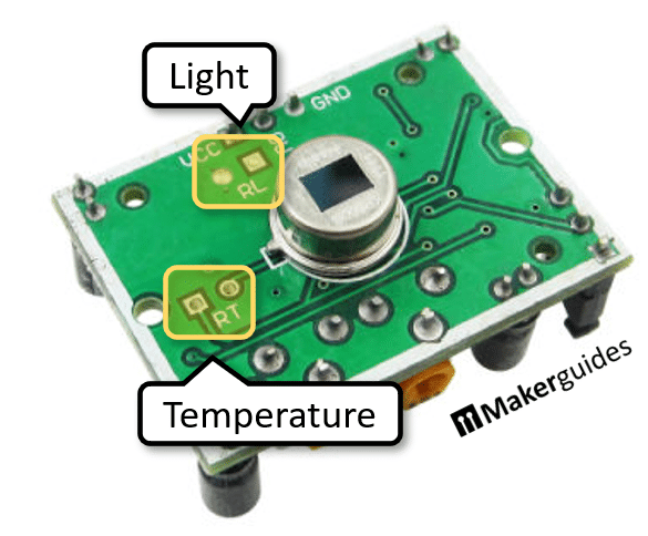 Light (RL) and Temperature (RT) ports on HC-SR501
