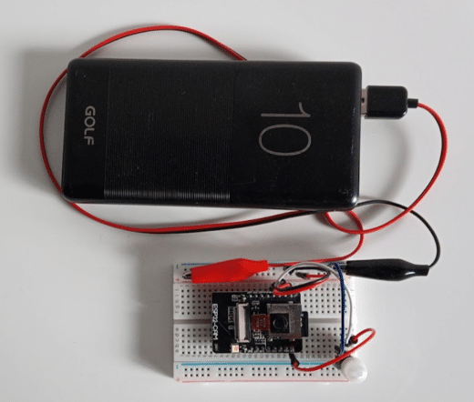 Motion-activated ESP32-CAM powered by USB Power Bank