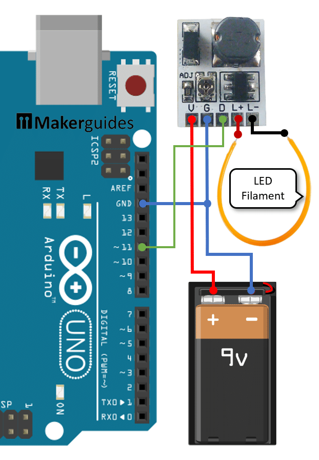 Wiring of LED filament with LED driver and Arduino