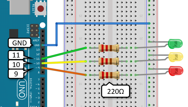 Blink circuit with three LEDs