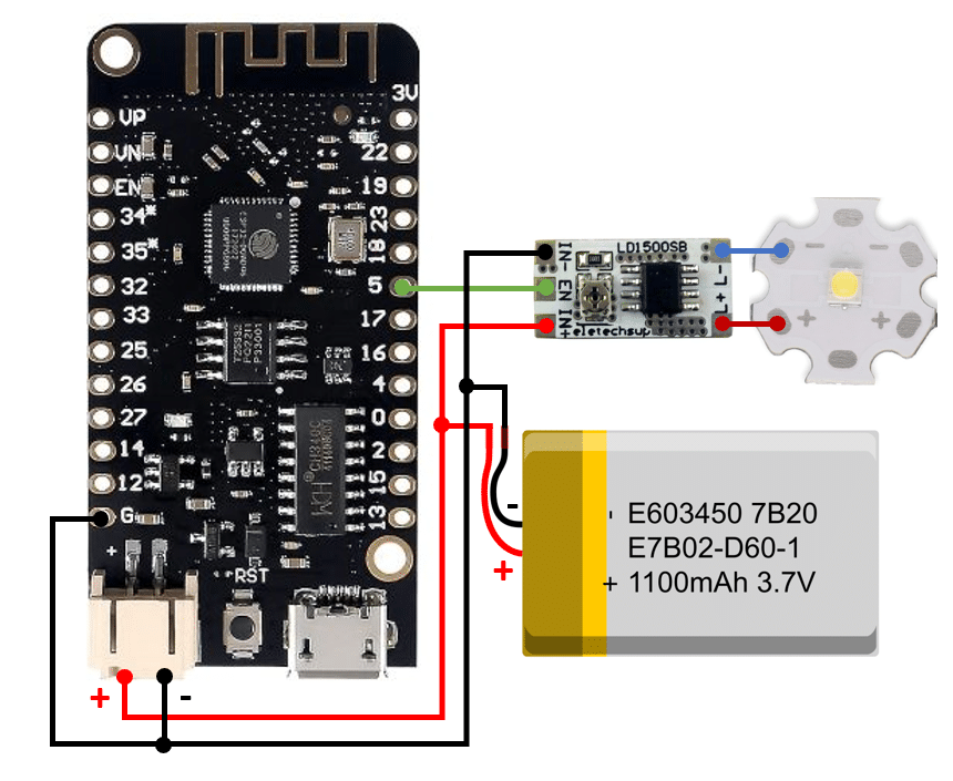 Wiring of LD1500SB wit ESP32 and Power LED