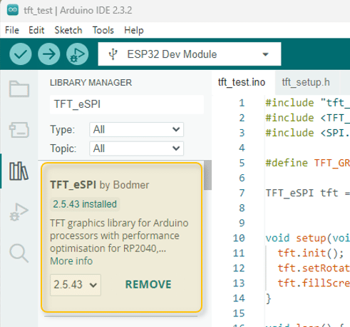 TFT_eSPI library in Library Manager