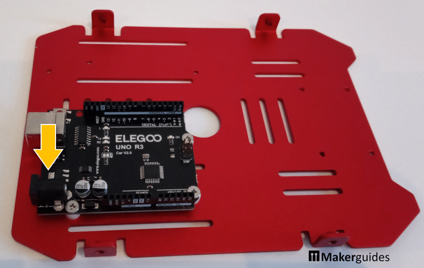 Arduino board mounted to base plate