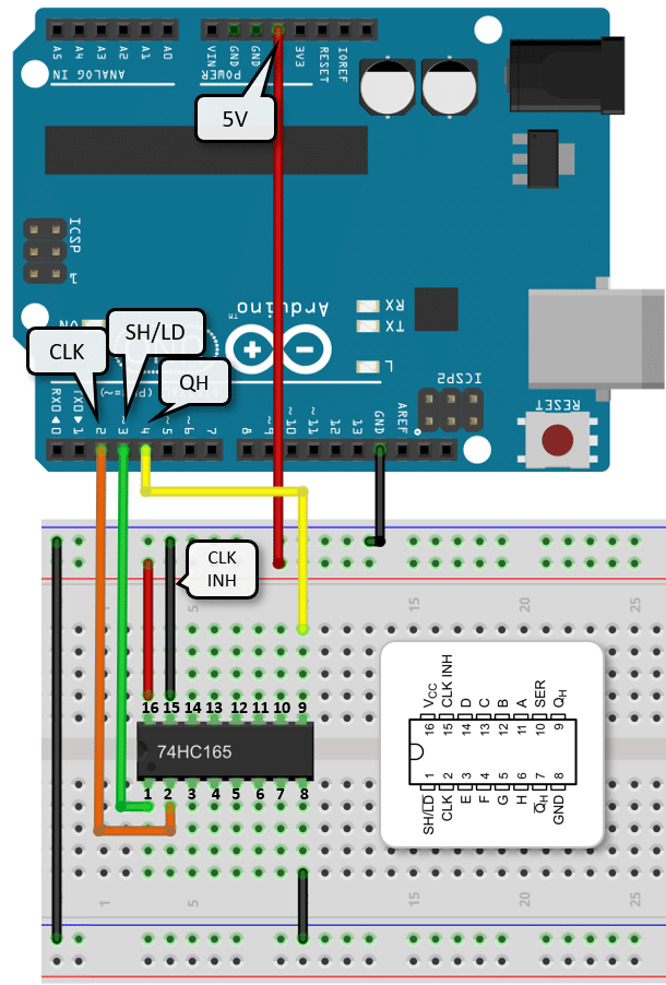 Connecting the 74HC165 Shift Register to Arduino