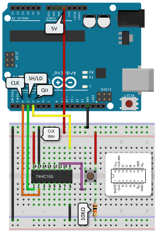Connecting a button to the 74HC165 Shift Register