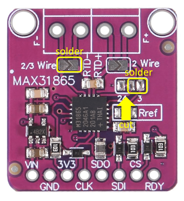 Preparing MAX31865 board for 3-wire RTD 