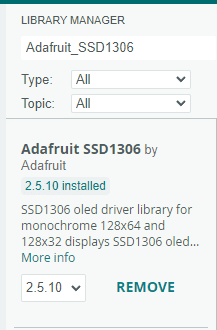 Adafruit_SSD1306 library installed in Library Manager